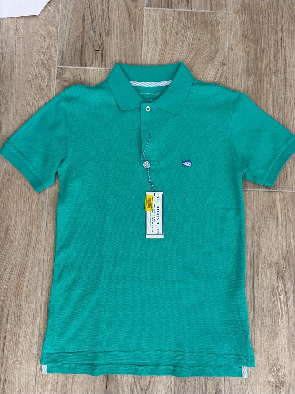 Southern Tide Boys Short Sleeve Polo in Teal Green with Embroidered Fish Logo